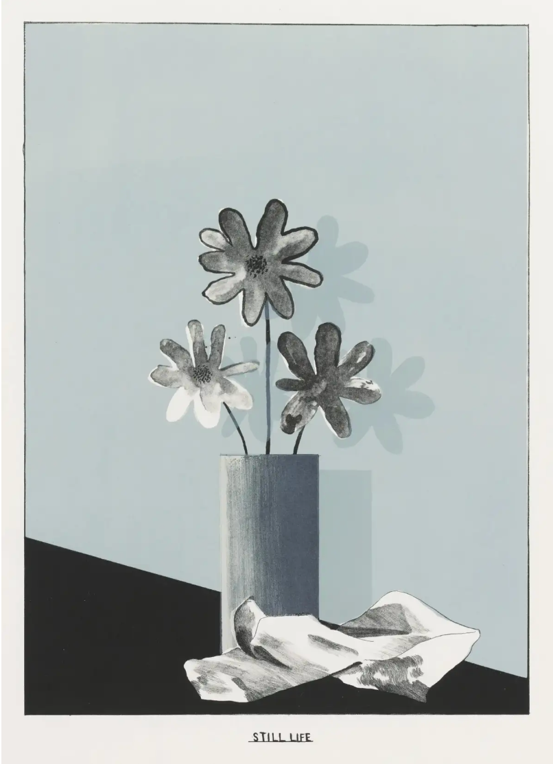 大衛霍克尼，《靜物》（銀花），1965