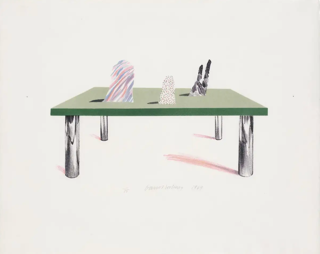 大衛霍克尼，《玻璃桌與物體》，1969
